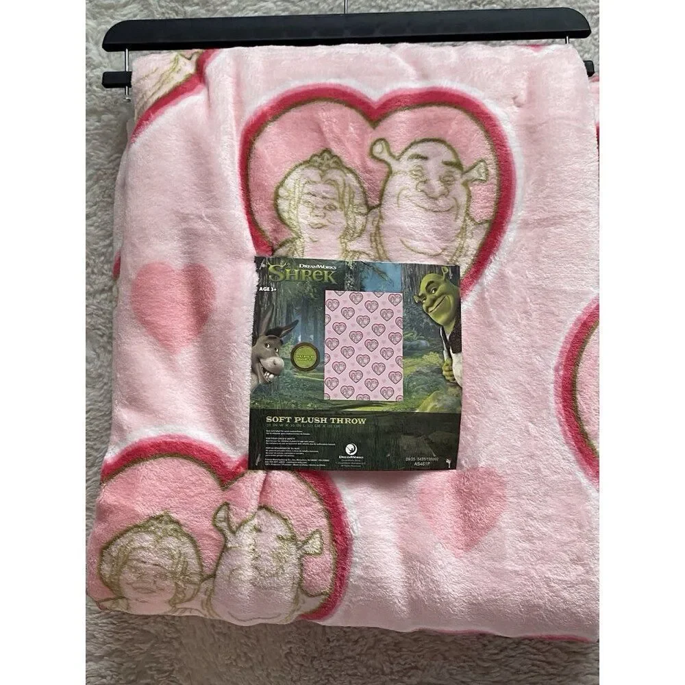 Shrek And Fiona Valentines Hearts‎ Soft Plush Throw Blanket 50” X 70” Pink NEW
